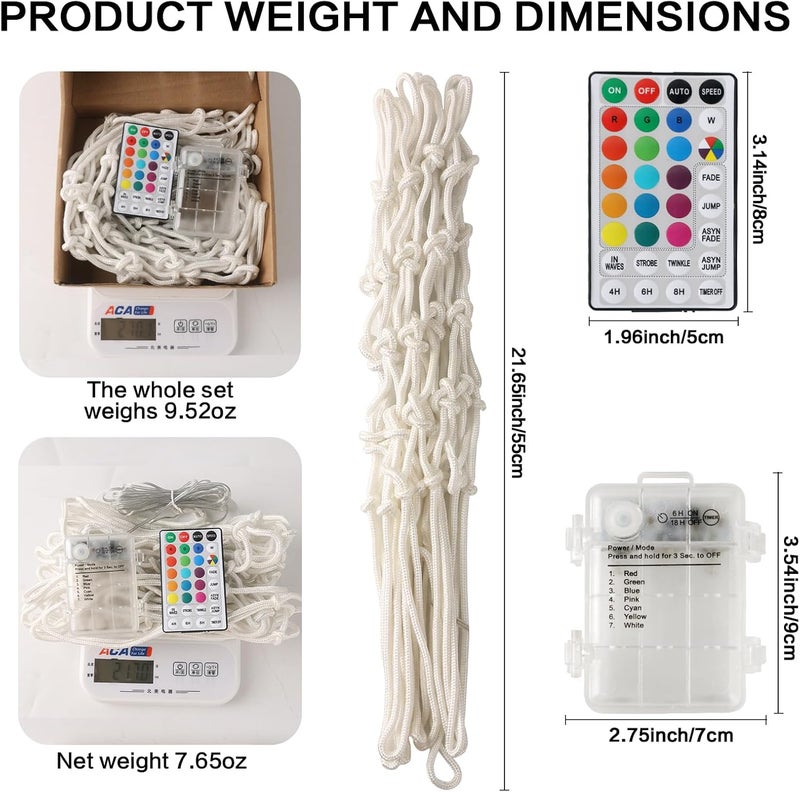 NewBEP Lighted Basketball Net - LED Replacement Basketball Nets, Change Colors with Remote, LED Basketball Net Light for Outdoor Indoor 10 Loops Rim - Image 4